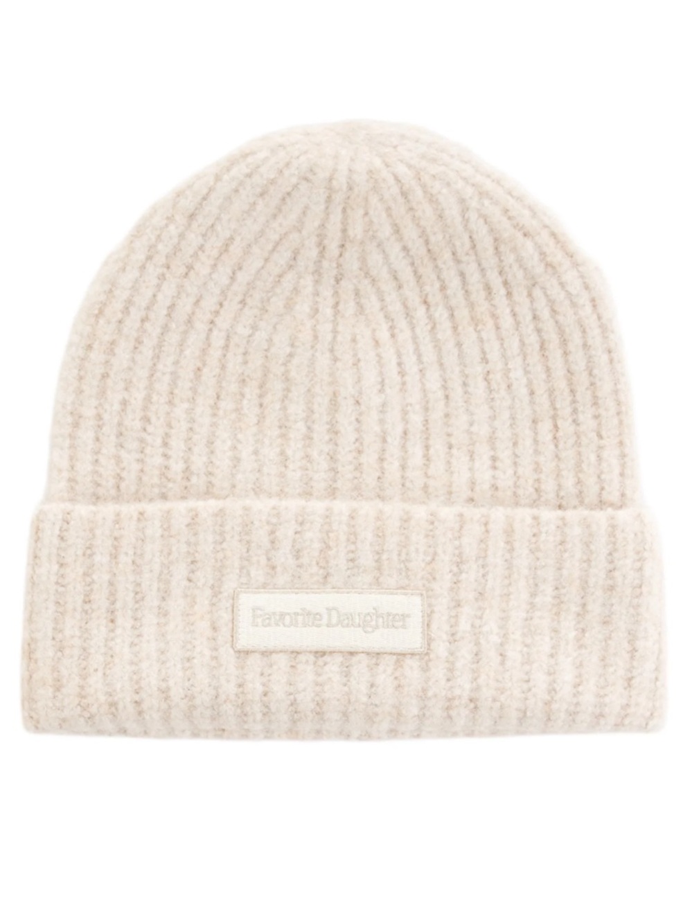 NWT Favorite Daughter The Logo Patch Ribbed Knit Cuff Beanie - Beige Ivory cream